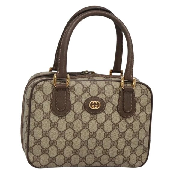 GUCCI GG Supreme Hand Bag PVC Beige Gold 000 58 6090 Auth SW1472 - Picture 1 of 16